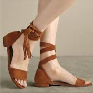 Stuart Weitzman Corbata Suede Ankle Wrap Sandals Size 7.5